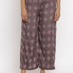 W The Folksong Collection Women Grey Floral Printed Trousers-image-40