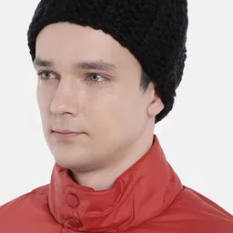 Magic Needles Men Black Self Design Hand Knitted Brisbane Woolen Beanie-image-52