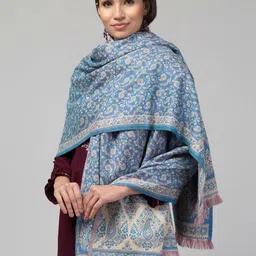 Tweedle Ethnic Motifs Woven-Design Jamawar Weave Fringed Woollen Shawl-picture-33