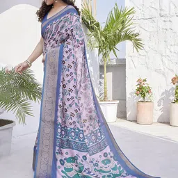 MIRCHI FASHION Purple Floral Printed Zari Saree-image-30