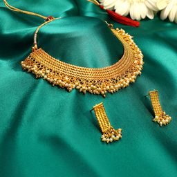 Peora Women 18KT Gold-Plated & Red Stone-Studded Jewellery Set-image-10