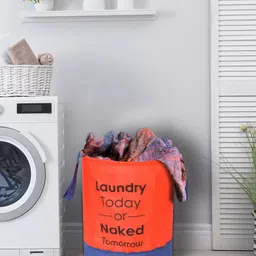 Kuber Industries Red & Blue Foldable Laundry Basket With Handles 45L-14