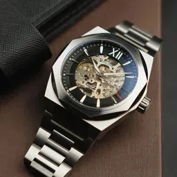 EARNSHAW Men Brass Skeleton Dial & Stainless Steel Bracelet Style Straps Analogue Watch-0