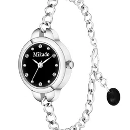 Mikado Women Black Brass Embellished Dial & Silver Toned Stainless Steel Bracelet Style Straps Analogue Watch-image-85