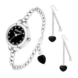 Mikado Women Black Brass Embellished Dial & Silver Toned Stainless Steel Embellished Straps Analogue Watch-image-49