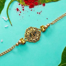 aadita Men Gold-Colored Om-Studded Handmade Bracelet Rakhi-image-31