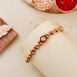 Aapno Rajasthan Stone-Studded & Beaded Bracelet Rakhi-image-9