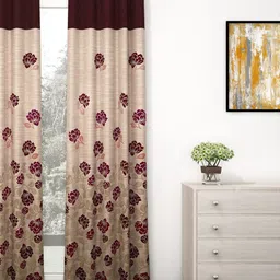 Story@home Maroon Premium Jacquard 350GSM Room Darkening Eyelet Single Long Door Curtain-image-83