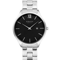 Obaku Men Black Brass Dial & Silver Toned Stainless Steel Bracelet Style Straps Analogue Watch V266GDCBSC-image-60