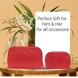 Kara Set Of 2 Red Solid Combo Of 2 Leather Toiletry Kit-29