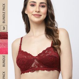 Docare Pack Of 3 Floral Non Padded Non-Wired Cotton Bralette Bra-12