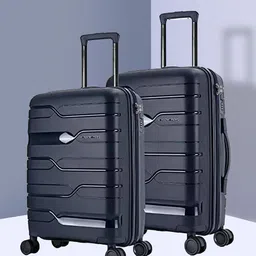 Nasher Miles Set of 2 Navy Blue Textured Hard-Sided Cabin Trolley Suitcase- Medium-46