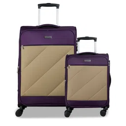 CARRIALL Set Of 2 Purple & Beige Colourblocked Soft-Sided Trolley Suitcases-56