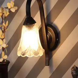 MFD HOME FURNISHING Transparent & Black Glass Contemporary China Bell Armed Sconce-20