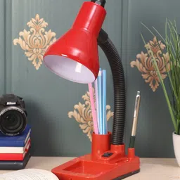 MFD HOME FURNISHING Red & Black Colourblocked Traditional Study Lamp-11