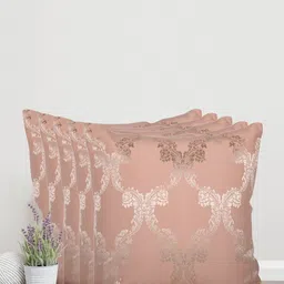 Home Peach-Coloured Set of 5 Self Design Square Cushion Covers image 1