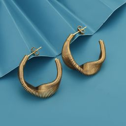 Carlton London Gold-Plated Contemporary Stainless Steel Half Hoop Earrings-38