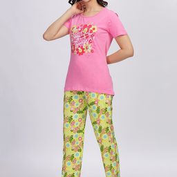 Elzoh Floral Printed Cotton T-shirt With Pyjamas-image-93