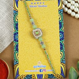 Asthetika Kundan Stone Studded Thread Rakhi with Roli Chawal image 2