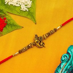 aadita Gold-Toned & Red Thread Rakhi With Roli Chawal-image-63