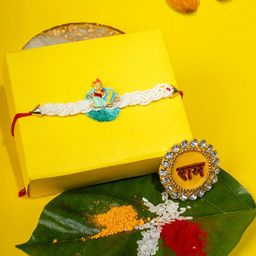 PANASH Men Gold-Plated Krishna Thread Rakhi With Roli Chawal Gift Set-image-84