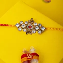 PANASH Men Gold-Plated Stone-Studded Rakhi With Roli Chawal-image-12