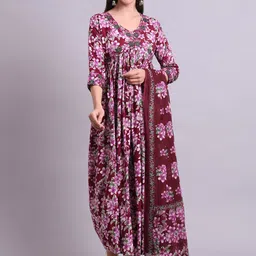 aayusika Floral Printed Anarkali Ethnic Dresses with Dupatta-image-29