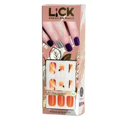 LICK 12 Pcs Red Square Shape Artificial Stick On Nails With Application Kit-3