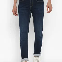 Turtle Men Navy Blue Tapered Fit Light Fade Stretchable Jeans-image-18