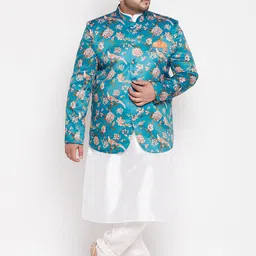 VASTRAMAY Men Plus Size White Regular Kurta with Churidar & Bandhgala Jodhpuri-picture-2
