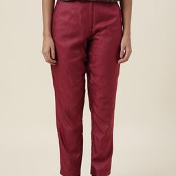 Fabindia Women Maroon Solid Trousers-image-34