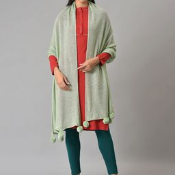 W Women Green Solid Shawl-image-59