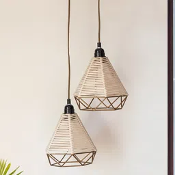 ExclusiveLane Cotton Sparkles Cream-Colored & Black Adjustable Chandelier With Hanging Lamp Shades-26