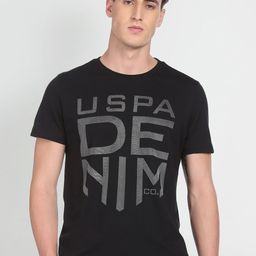 U S Polo Assn Denim Co Men Black Brand Logo Printed Pure Cotton Slim Fit T-shirt-image-90