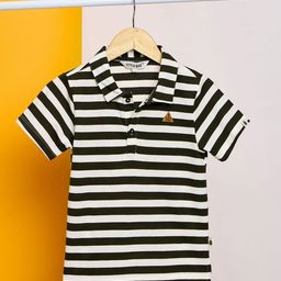 Stylo Bug Boys Striped Mandarin Collar Monochrome Applique Slim Fit T-shirt-image-74