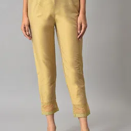 W Women Gold-Toned Slim Fit Trousers-picture-33