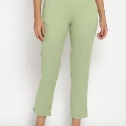 W Women Green Slim Fit Trousers-image-37