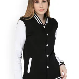 Be Savage Women Striped Windcheater and Water Resistant Longline Varsity Jacket-image-93