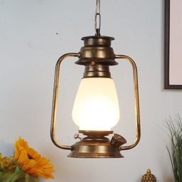 MFD HOME FURNISHING Gold-Toned & White Iron Contemporary Hanging Lantern-38
