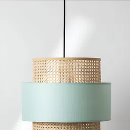 akway Blue & Beige Textured Wooden Cylindrical  Shaped Ceiling Lamp-image-54