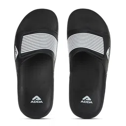 Adda Men Black & White Striped Rubber Sliders-18