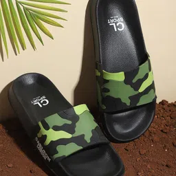 Carlton London sports Men Black & Green Printed Sliders-image-75