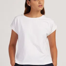 Creatures of Habit Women Extended Sleeves Organic Cotton Applique Boxy T-shirt-image-15