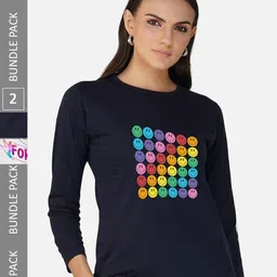 CHOZI Pack of 2 Conversational Printed Cotton T-shirt-image-4