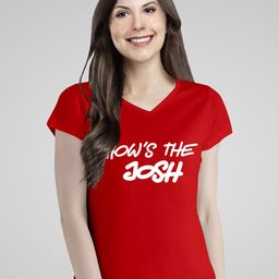 Pootlu Women Typography Printed V-Neck Extended Sleeves Applique T-shirt-image-99