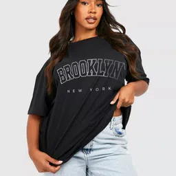TRENDY RABBIT Women Typography Printed Extended Sleeves Applique T-shirt-image-71