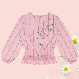 CUTECUMBER Infant Girls Striped Smocked Cinched Waist Top-image-29
