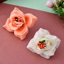 Silvermerc Designs Women Peach & White Set of 2 Artificial Flower Hair Accessory-94