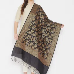 Clora Creation Black & Gold-Coloured Woven Design Banarasi Silk Blend Dupatta with Zari-25