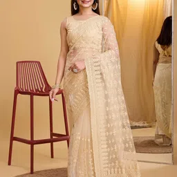 HERE&NOW Floral Embroidered Net Saree-48